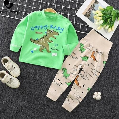 New Kids Boys Cotton Pajama Sets Cartoon Print O-Neck Cute T-Shirt Tops with Pants Baby Girls Children Autumn Clothes Sets