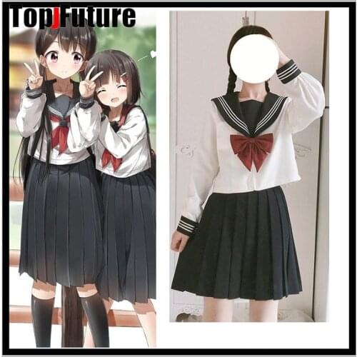 NEW Sailor suit School uniform sets JK school uniforms for girls White shirt and BLACK skirt suits Student Cosplay