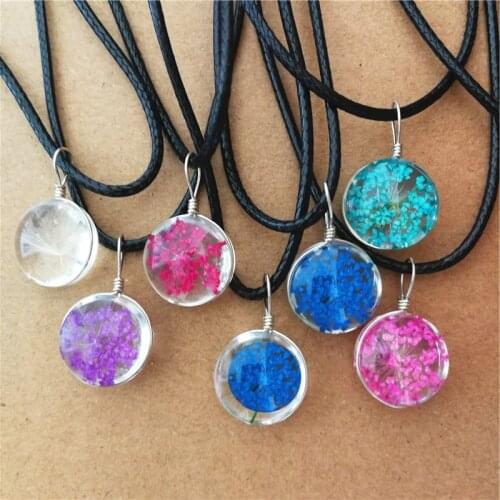 Plant Dried Flower Specimen Necklace Gypsophila Dome Glass Snow Bead Flower Handmade Glass Real Flower Jewelry