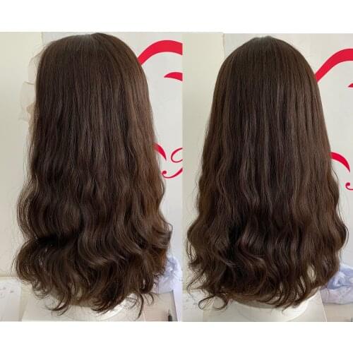 Medium brown wig with highlights color 100% European hair layer wigs slight wave jewish wig kosher wig Best Sheitels in stock