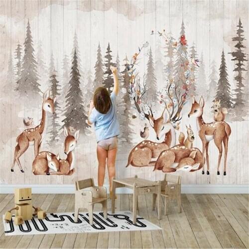 Milofi professional custom large wallpaper mural children background wall forest retro elk family