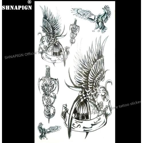 SHNAPIGN Army Hawk Sword Emblem Temporary Tattoo Body Art Arm Flash Tattoo Stickers 17*10cm Waterproof Fake Henna Painless