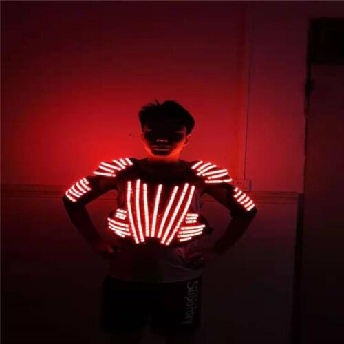 P84 Ballroom dance stage led costumes RGB colorful light armor robot men suit dj luminous outfits bar wear dress clothes led dj