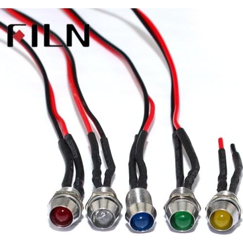 Filn 6mm lamp holder 3v 5v 6v 12v 24v mini LED indicator light with 20cm cable