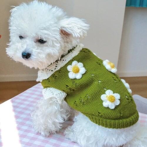 Dog Sweater Coat Apparel Classic Flowers Blossoming Sweater Knit Clothes For Cold Weather Pet Warm Clothes