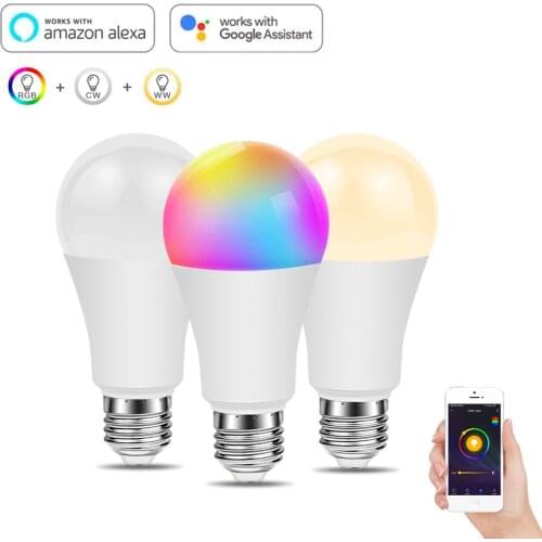 15W WiFi Smart Light Bulb E27 LED Lamp RGB+White+Warm White Work with Alexa/Google Home Dimmable RGB LED Bulb
