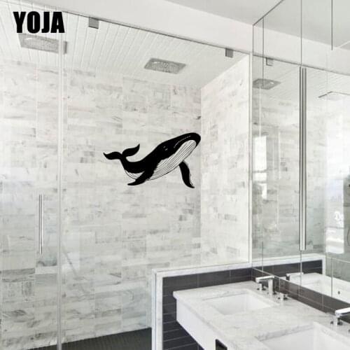 YOJA 15x26CM Beautiful Blue Whale Bathroom Glass Decals Decoration Home Room Wall Sticker G2-0520