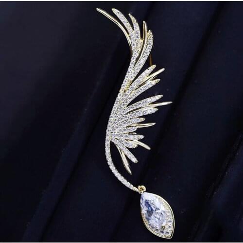 Korean Cute Angel Wings Brooches Pins for Women Men Coat Jewelry Gift Gold Silver Color Crystal Waterdrop broche femme bijoux