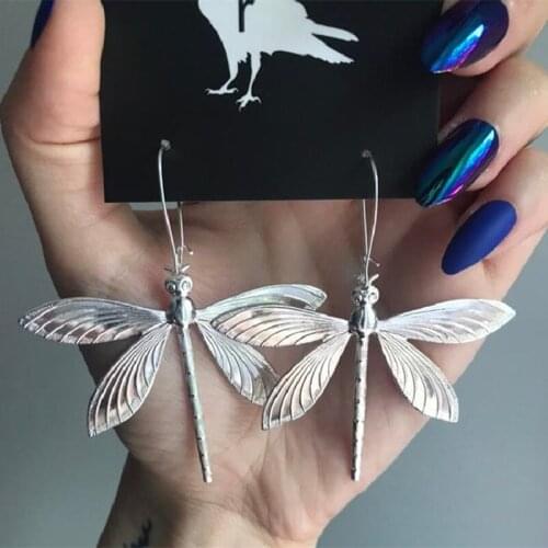 Fashion Silver Color Dragonfly Earrings Ravenstone Earrings for Women Female Party Wedding Jewelry Girl Gifts Statement Earrings