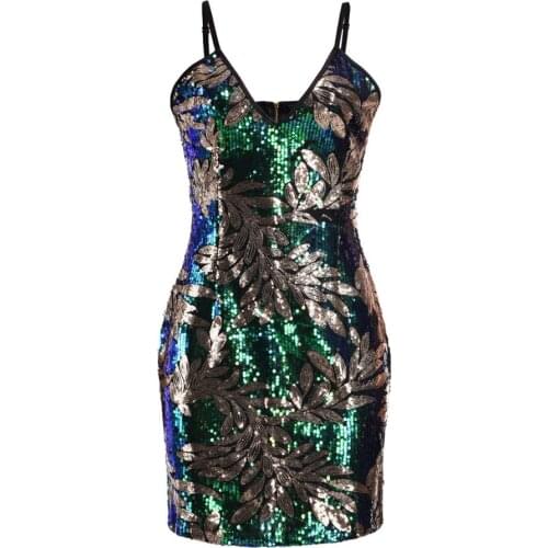 Good quality 2022 Summer Colorful Sequin Party Club Dress Women Sexy Mini Cami Dresses Fashion Sleeveless V Neck Hot Dress AD063