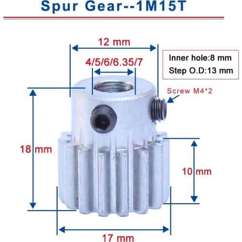 1Piece 1M15T Spur Gear Bore size 4/5/6.35/7/8 mm Mini Motor Gear Low Carbon Steel Material High Quality metal Gear for motor