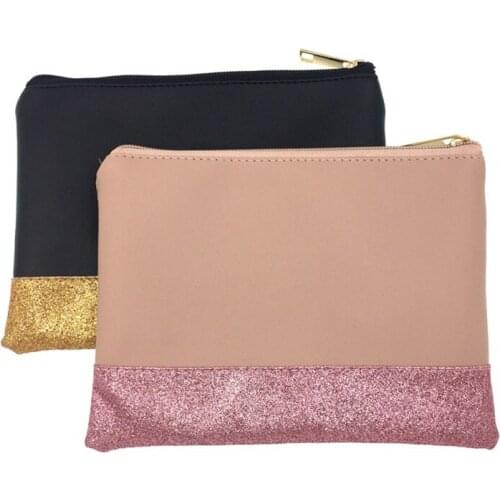 100pcs/lot High quality Glitter Cosmetic Bag Wholesale Blanks Shining PU Clutch 2 Colors Makeup Bag 20cmx14cm Factory wholesale