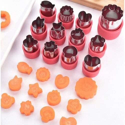 12Pcs/set Vegetable Fruit Cutter Mold Flowers Cartoon Cutting Cookie Tools Cake Mold Biscuit Cutter Steel Stainless Shape