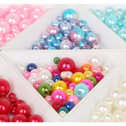 350Pcs 4mm-10mm Mixed Round Imitation Rainbow Color ABS Pearl beads Loose Garment Beads For Bags Shoes Clothing Decoration