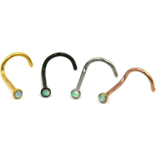 4 Pieces Fire Snow White Opal Stone Screw Nose Stud Ring Bend Twist Nose Bone Piercing Jewelry Retainers 20 Gauge
