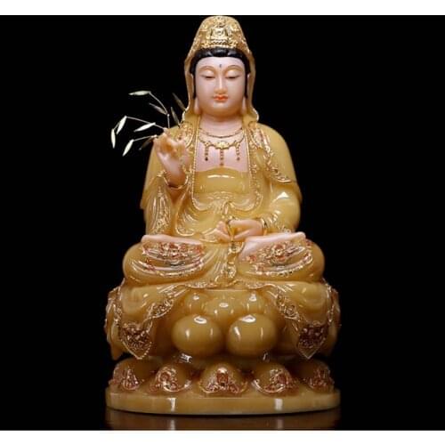 Asia Buddhist high grade A+ Guan yin bodhisattva Buddha jade Sculpture gilding statue Home SHOP efficacious Talisman Mascot 30CM
