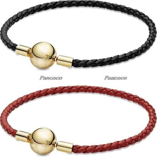 925 Sterling Silver Bracelet China & Australia Exclusive Shine Red Single Leather Bracelet Fit Women Bead Pandora Jewelry