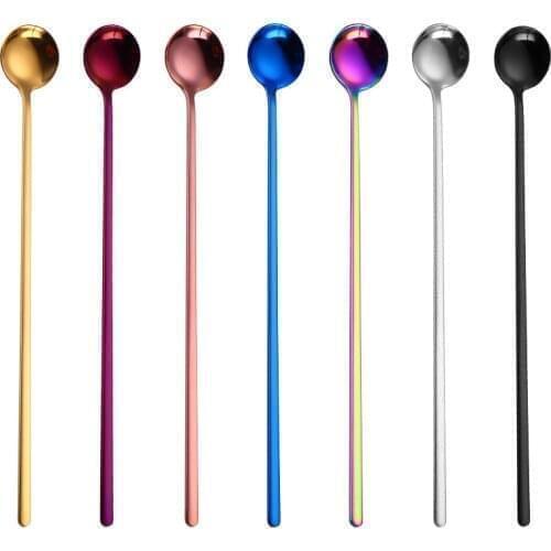 24cm Stainless Steel Long Handle Tea Spoon Ice Cream Dessert Coffee Spoon Teaspoons Tableware Kitchen Supplies Rainbow Color