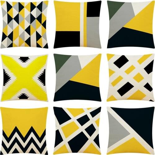 Black and Yellow Geometric Series Pillow Cases Home Decor Cushion Cover Office Sofa Car Cotton Linen Throw Pillow Case 45x45cm