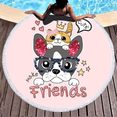 DIY beach towel car cats dogs 3D digital printing microfiber round beach towel with fringes wholesale customized pets cute gifts