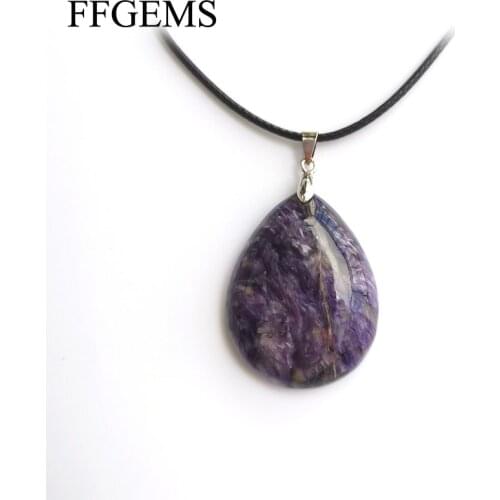FFGems 100% Natural Charoite Purple Big Pendant Necklace High Quolity Fine Jewelry For Women Wedding Party Gift Wholesale Box