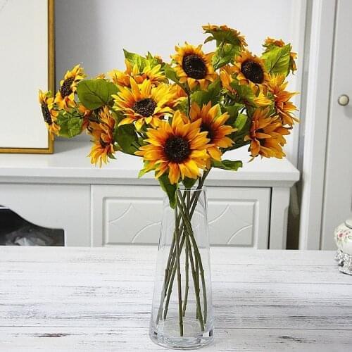 50cm Long Fall Silk Artificial Sunflowers DIY Flowers Branch For Home Wedding Autumn Decoration Fake Plastic Stem Sunflower