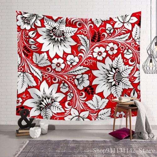 Red Flower Abstract Mandala Digital Printed Wallcloth Large Art Tapestry Psychedelic Wall Hanging Beach Towel Polyester Blanket