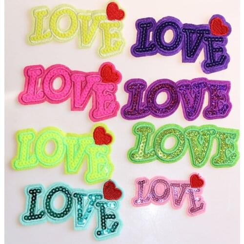 3 Pcs Colorful Love with red heart shape Cartoon Sequin icon Iron on Patches for Clothing DIY Patchwork Stickers Custom Badges