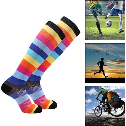 Fashion Man Sports Compression Soccer Socks For Running Nursing Medical Multicolor Striped Sports Socks