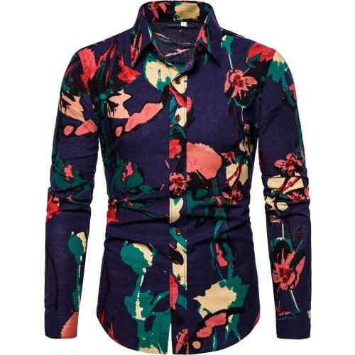 Mens brand new personalized fashion casual business long sleeve printed shirt men shirt men autumn printing shirt korean shirt