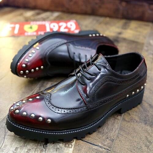 Mens Rivet Studs Brogue Dress Wedding Shoes Nightclub Party Wingtip Match Colors British Styles Plus Size New 2021