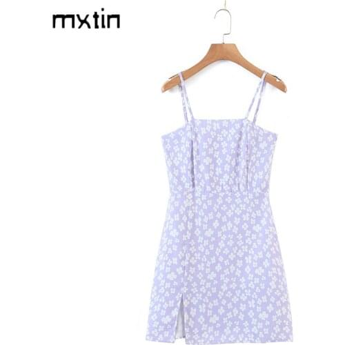 MXTIN 2021 Womens Vintage Summer Floral Print Spaghetti Straps Mini Dress Fashion Female Slim Sexy Party Dresses Vestidos