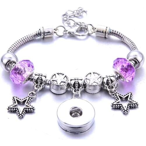 2019 New Star Snap Button Bracelet Lobster Buckle Snake Chain Bangles Beaded Snap Bracelet Fit 18MM Snap Buttons Jewelry