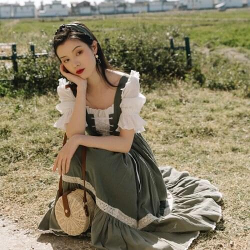 2020 new fashion womens clothing Puff Sleeve Square Collar Vintage women dress