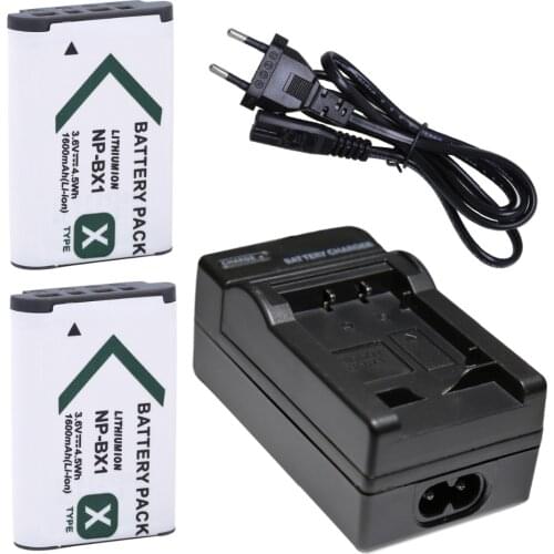 NEW bateria 2X1600mAh NP-BX1 Battery NPBX1 NP BX1+Eur Cable Charger for Sony Camera HDR-AS100v AS30v HX50 DSC-RX100 HX400 WX350