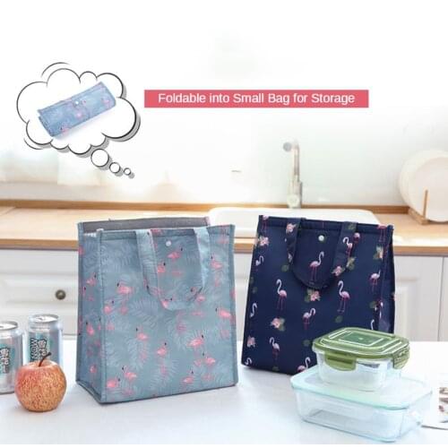 New Style Foldable Portable Poop Is A Flamingo Cartoon Lunch Box Insoven Lunch Picnic Bag