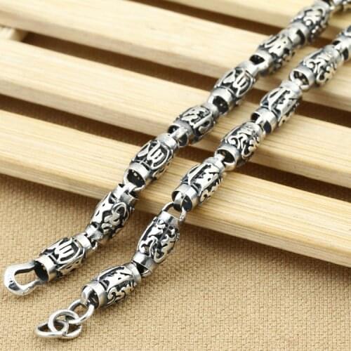 8MM Real Silver Necklace 925 Silver Tibetan OM Mantra Necklace Designer Vintage Silver Neckace Man Necklace