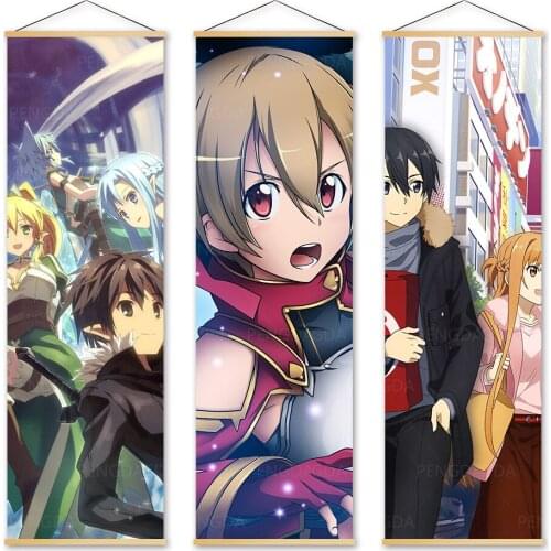 Poster Canvas Print Sword Art Online Painting Wall Art Picture Home Decoration Classical Japan Anime Solid Wood Hanging Scrolls