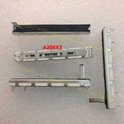 20pcs/lot double mixer fader 75mm stroke 60mm potentiometer Slide switch handle 15mm A20Kx2 A20K A203 for Yamaha MG166CX-USB