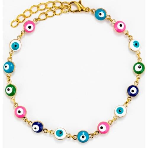 Evil Eye Colorful Drops Of Oil Eye Beaded Link Bracelet Lobster Clasp Adjustable Chain Jewelry For Women Men Loves EY6145