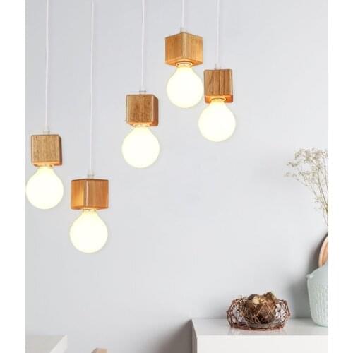 Nordic Wood Edison E27 Lamp Base Modern Lamp Holder Wooden Pendant Light for Home Dining Room Coffee Shop Bar Lighting Fixture
