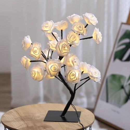 LED Rose Flower Tree Light Table Lamp Night Lights For Wedding Christmas Decoration Kids Room Bedroom Decor Birthday Party Gifts