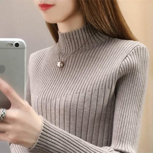 Autumn And Winter Sweater Womens New Korean Large Loose Long Sleeve Semi Turtleneck Fashion Slim Lady Solid Sweater Top