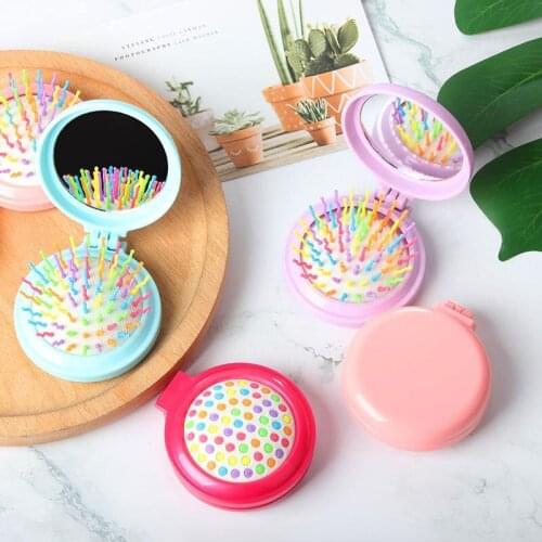 Folding Comb Mirror Massage Air Bag Comb Small Hair Comb Air Cushion Mirror Comb Portable Travel Hairdressing Plastic Comb