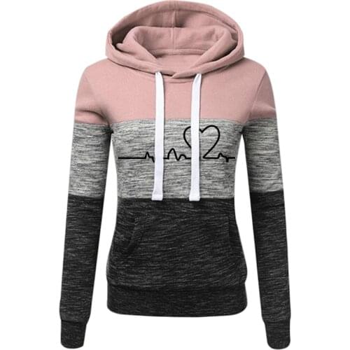 Women Sweatshirts Autumn Winter Hoodies Long Sleeve Patchwork Hooded Pullover Casual Tops O-neck Sweatshirt Female Outwear S-4XL
