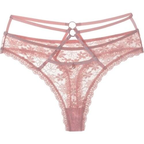 Sexy Panites Cross Bandage Womens Panties Hollow Lace See-through Underwear Seductive Thong Low Waist G String Panties Lingerie