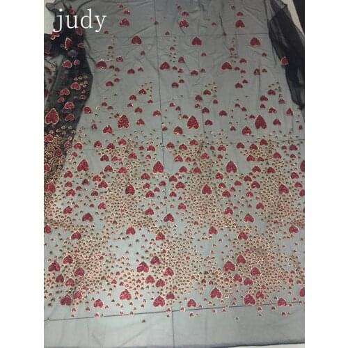 Stock 5yards HL119# A shimmery red heart-shaped pattern of African - style French fabric used on the wedding part Free shipping