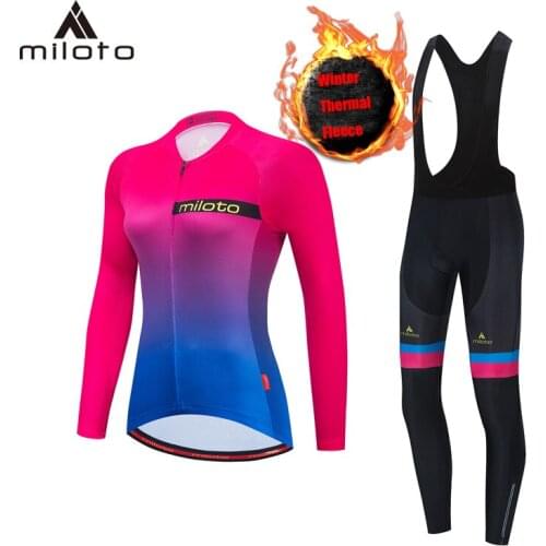 MILOTO Cycling Clothing Women Bike Jersey Set Winter Long Sleeve Riding Suit Simple Stylish Ladies Thermal Fleece Dress Kit