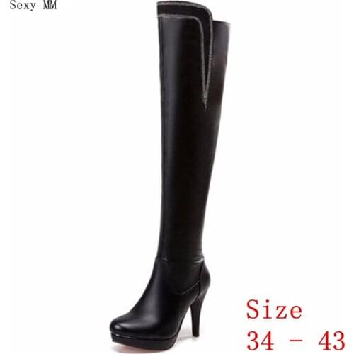 Spring Autumn Winter High Heel Women Over the Knee Boots Woman Thigh High Leather Boots botas Plus Size 34 - 40 41 42 43