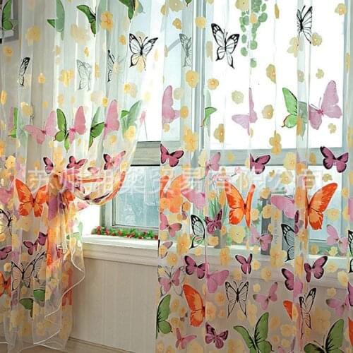 Butterfly Printed Curtain Tulle Voile Door Window Balcony Sheer Panel Hot Screen Curtain Supplies